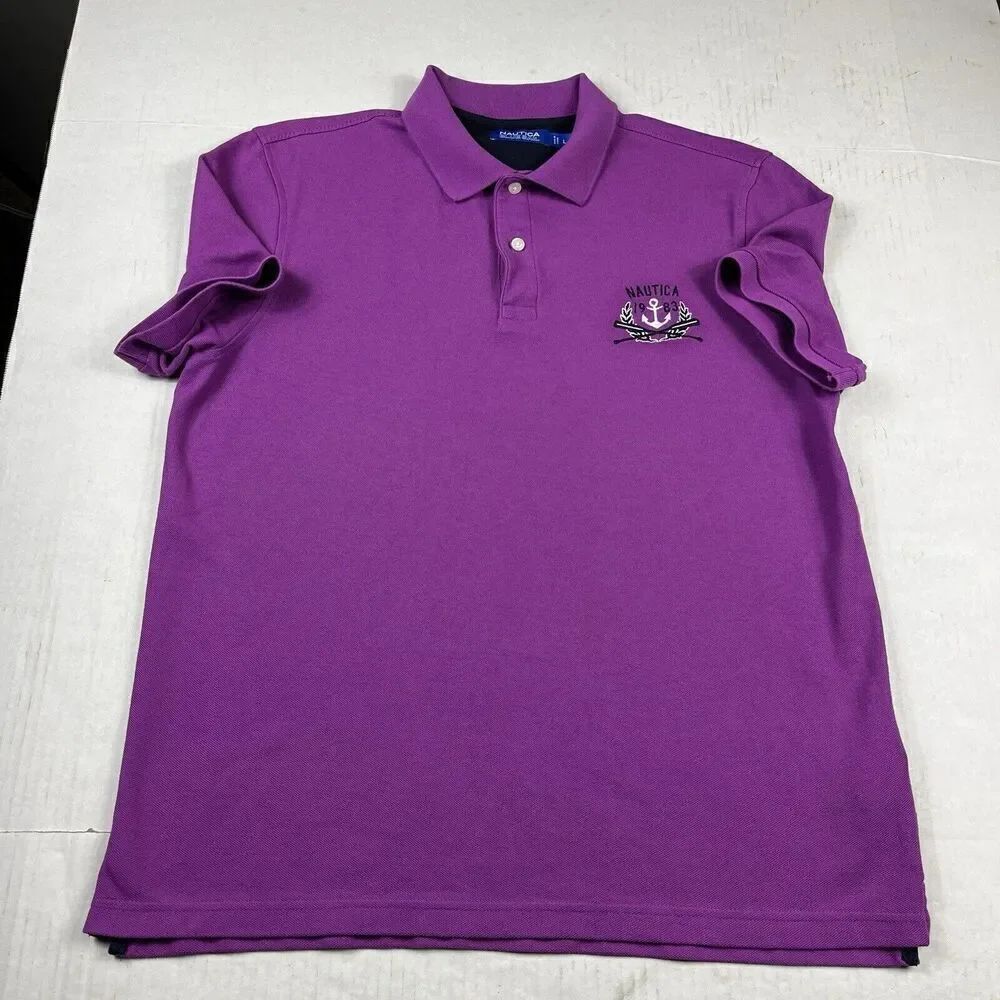 Nautica Mens Blue Sail Polo Shirt Purple Short Sleeve Nautical Casual Top LARGE